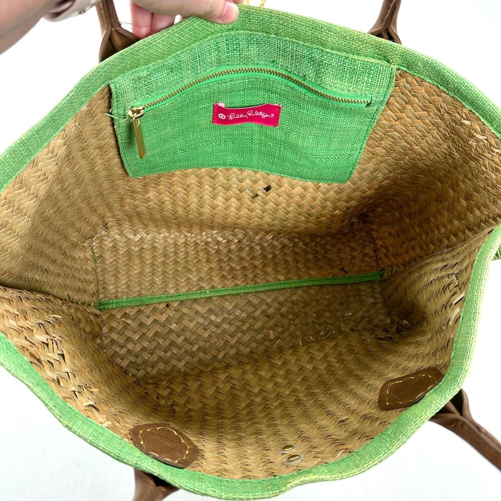 Lilly Pulitzer For Target Green Straw Travel Tote Beach Bag Resort Tropical - Picture 7 of 16